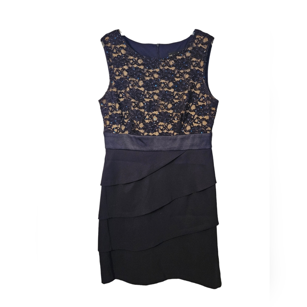 Connected Apparel Sleeveless Tiered Sheath Dress Size 14 Blue #343